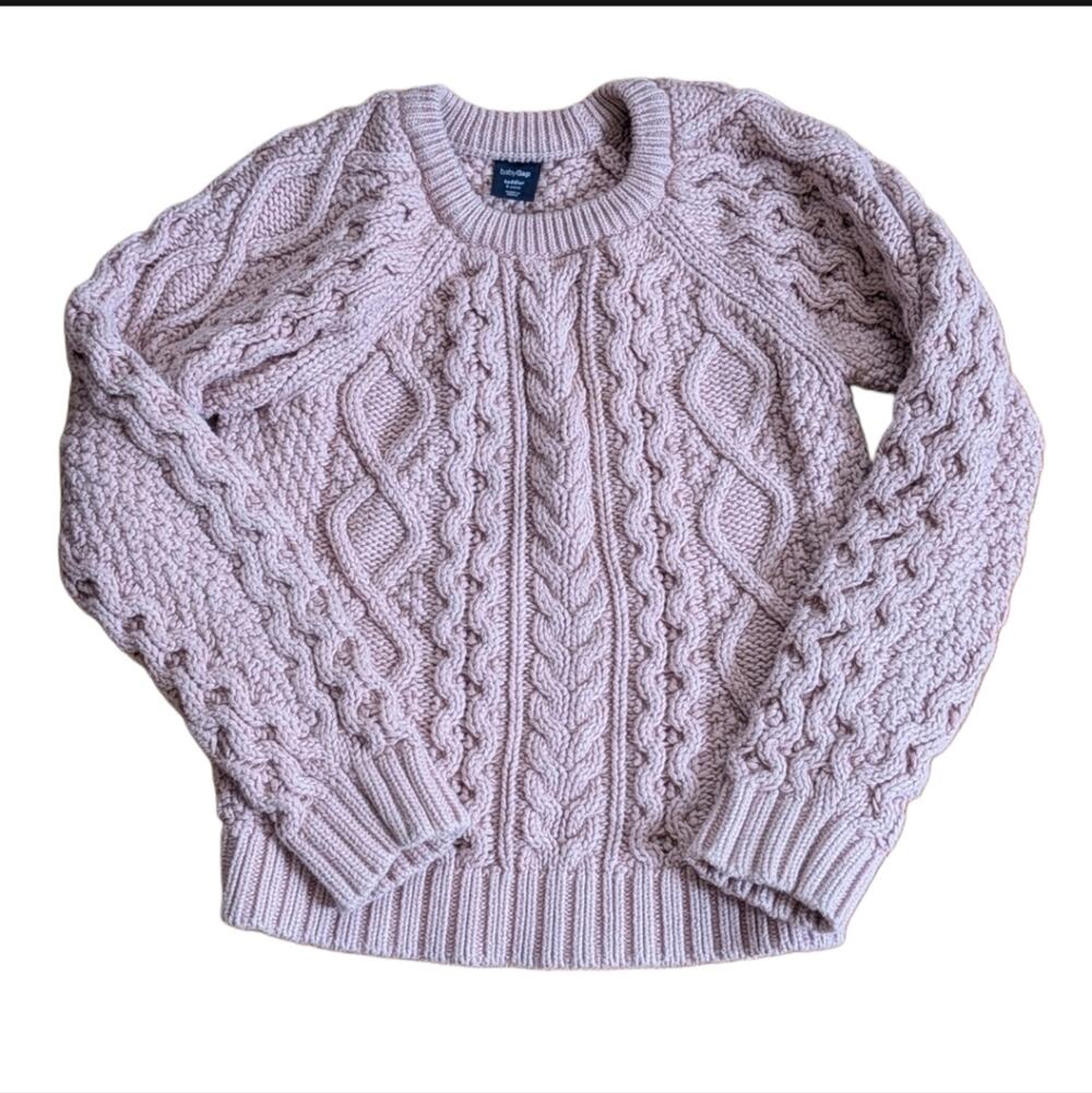 Gap Girls 5 Light Pink Fisherman Cable Knit Heavyweight Pullover Sweater